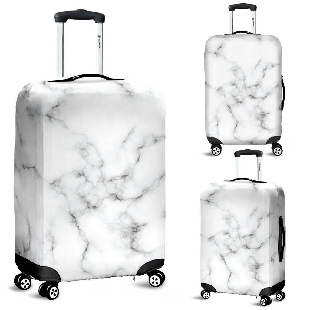 White Grey Smoke Marble Print Luggage Cover GearFrost