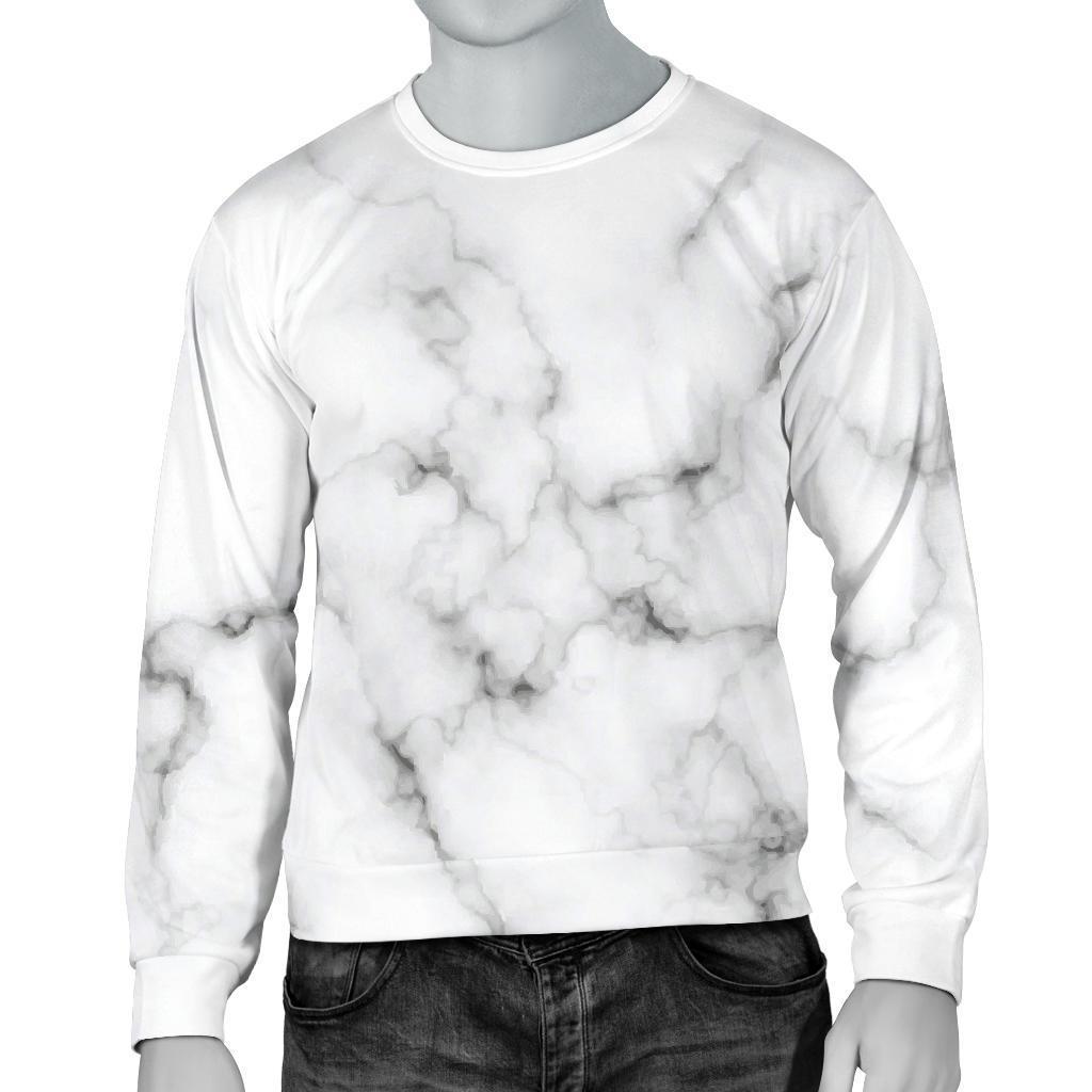 White Grey Smoke Marble Print Men's Crewneck Sweatshirt GearFrost