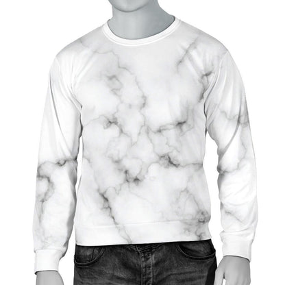 White Grey Smoke Marble Print Men's Crewneck Sweatshirt GearFrost
