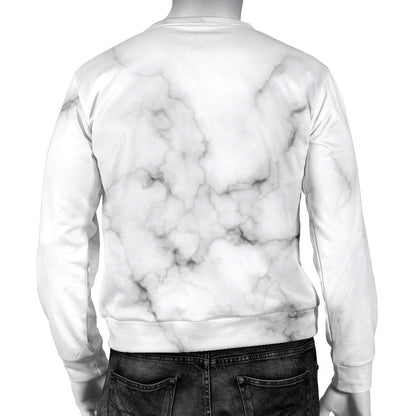 White Grey Smoke Marble Print Men's Crewneck Sweatshirt GearFrost