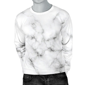 White Grey Smoke Marble Print Men's Crewneck Sweatshirt GearFrost