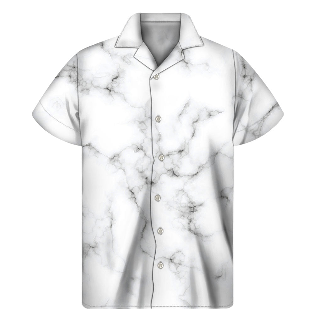White Grey Smoke Marble Print Men's Short Sleeve Shirt
