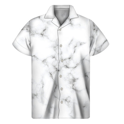 White Grey Smoke Marble Print Men's Short Sleeve Shirt