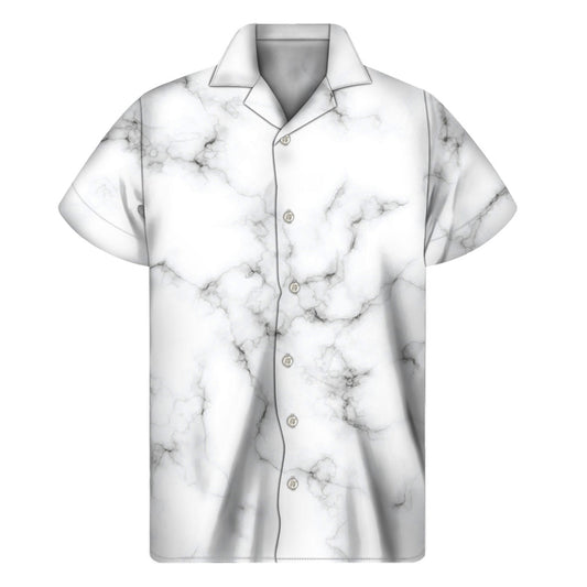 White Grey Smoke Marble Print Men's Short Sleeve Shirt