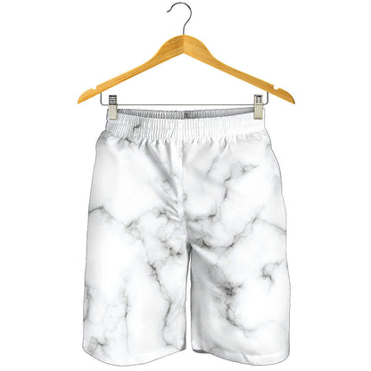 White Grey Smoke Marble Print Men's Shorts