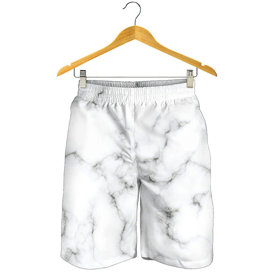 White Grey Smoke Marble Print Men's Shorts