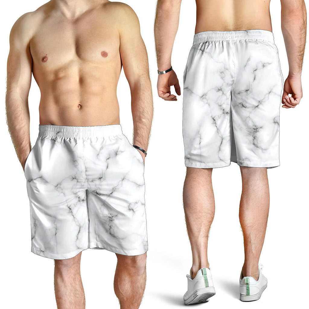 White Grey Smoke Marble Print Men's Shorts