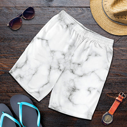 White Grey Smoke Marble Print Men's Shorts