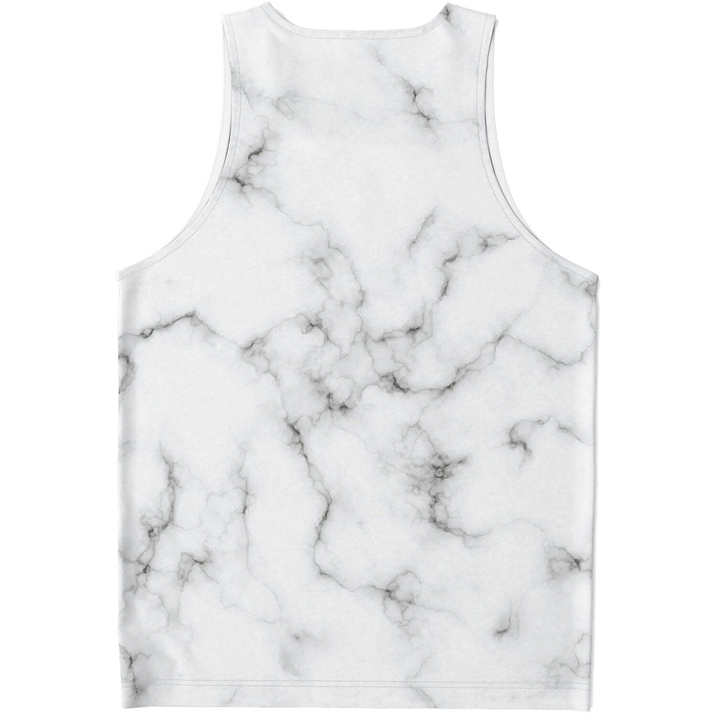 White Grey Smoke Marble Print Men's Tank Top