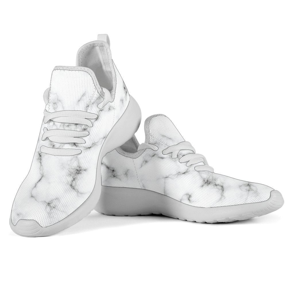 White Grey Smoke Marble Print Mesh Knit Shoes GearFrost