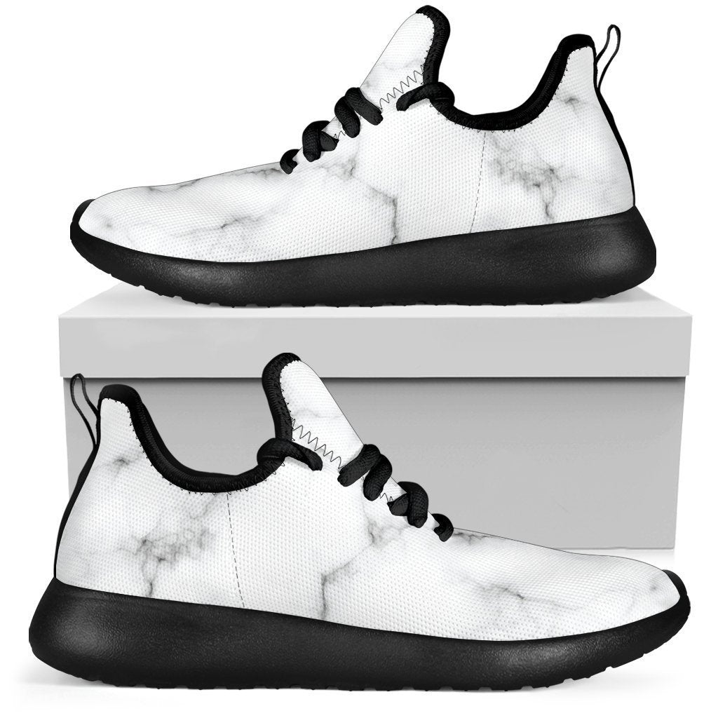 White Grey Smoke Marble Print Mesh Knit Shoes GearFrost