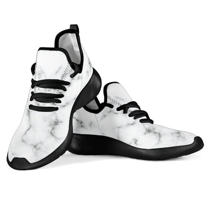 White Grey Smoke Marble Print Mesh Knit Shoes GearFrost