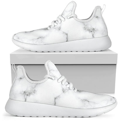 White Grey Smoke Marble Print Mesh Knit Shoes GearFrost