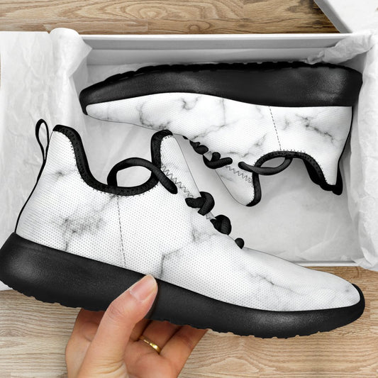 White Grey Smoke Marble Print Mesh Knit Shoes GearFrost