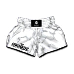 White Grey Smoke Marble Print Muay Thai Boxing Shorts