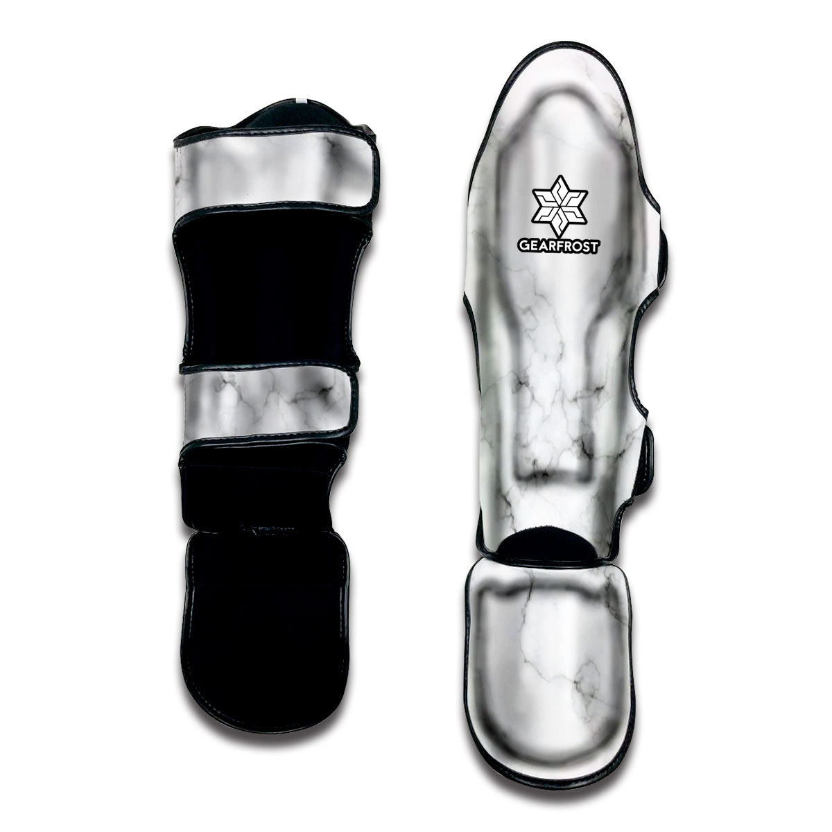 White Grey Smoke Marble Print Muay Thai Shin Guard