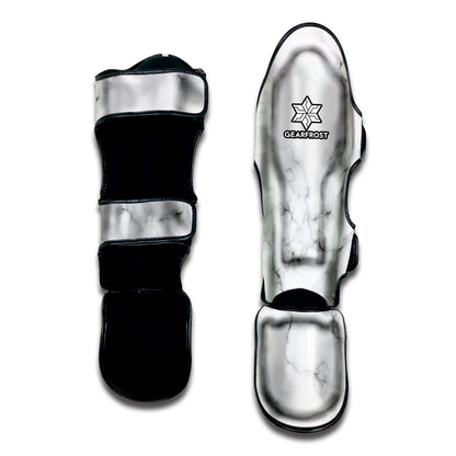 White Grey Smoke Marble Print Muay Thai Shin Guard