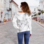 White Grey Smoke Marble Print Off Shoulder Sweatshirt GearFrost