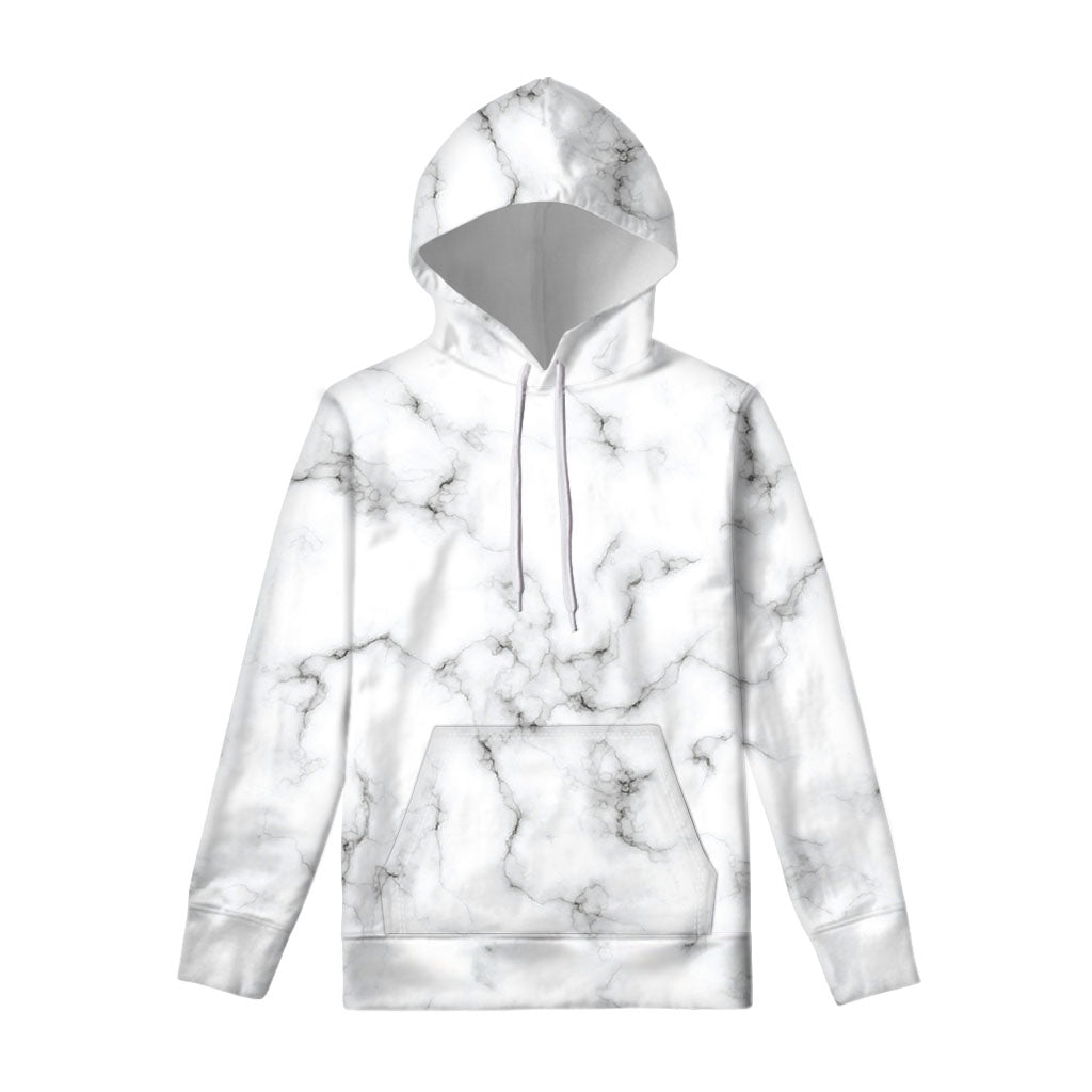 White Grey Smoke Marble Print Pullover Hoodie