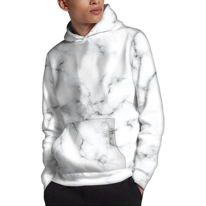 White Grey Smoke Marble Print Pullover Hoodie