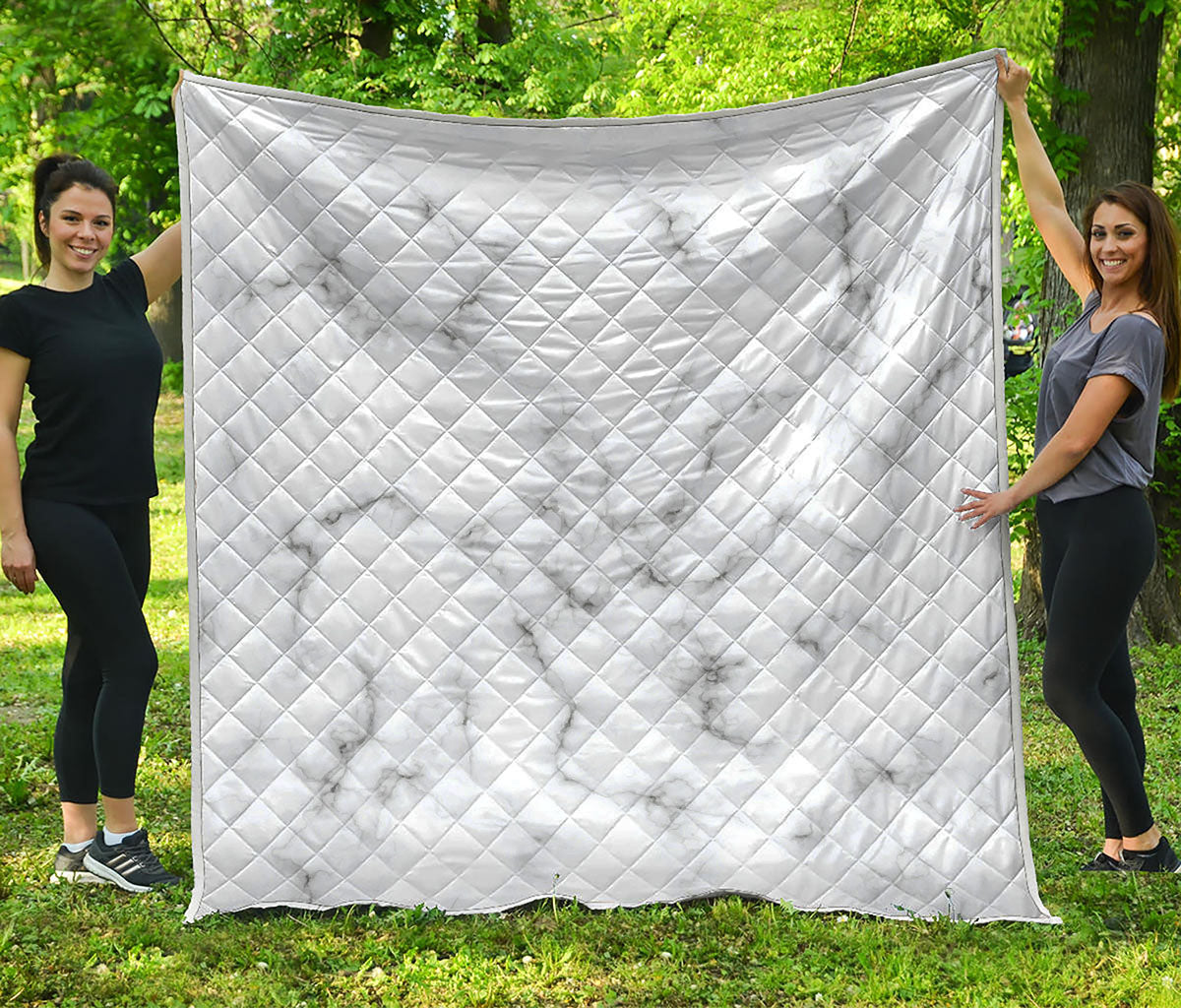 White Grey Smoke Marble Print Quilt