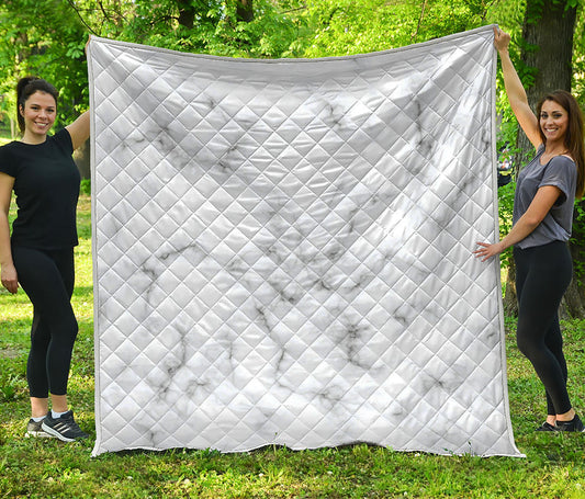 White Grey Smoke Marble Print Quilt