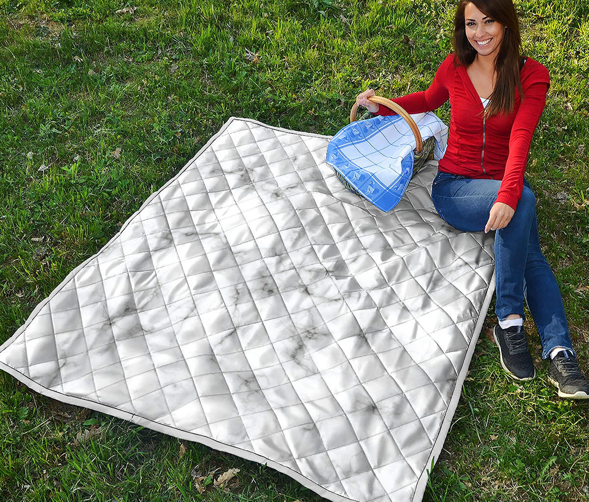 White Grey Smoke Marble Print Quilt