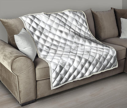 White Grey Smoke Marble Print Quilt