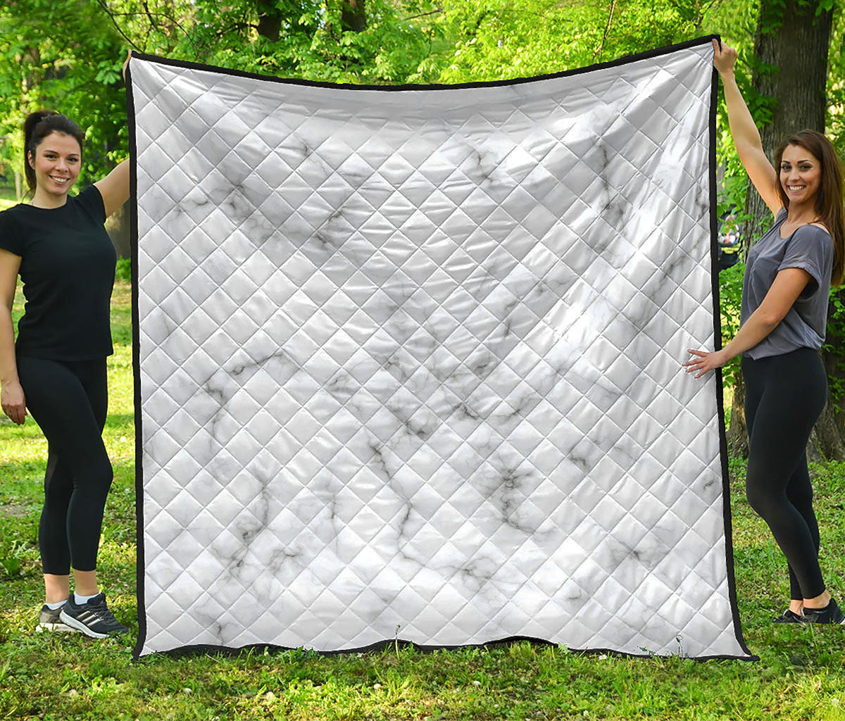 White Grey Smoke Marble Print Quilt