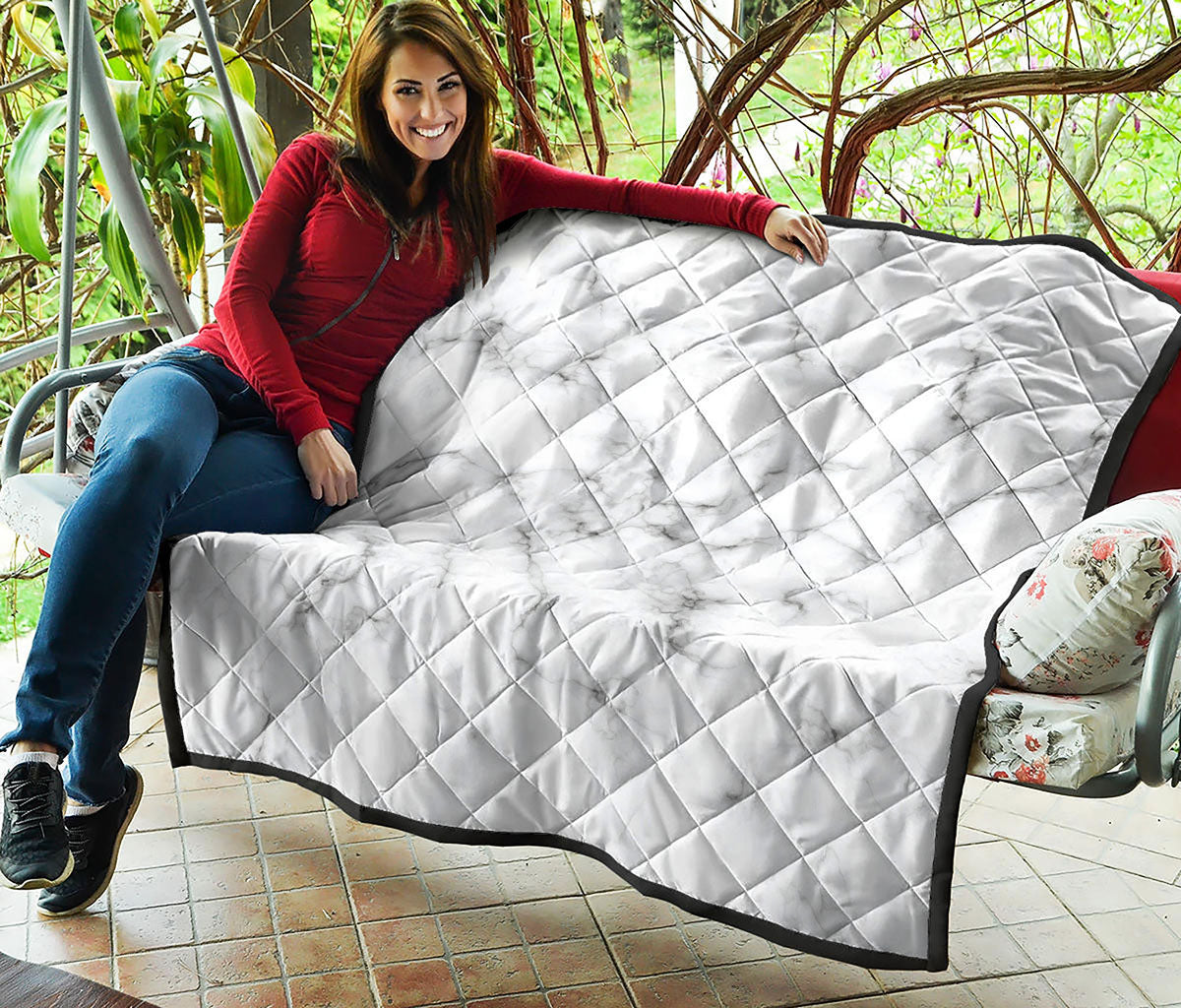 White Grey Smoke Marble Print Quilt