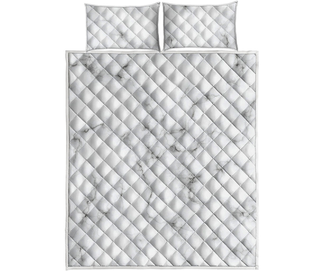 White Grey Smoke Marble Print Quilt Bed Set