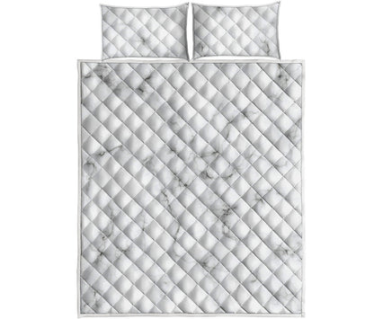 White Grey Smoke Marble Print Quilt Bed Set