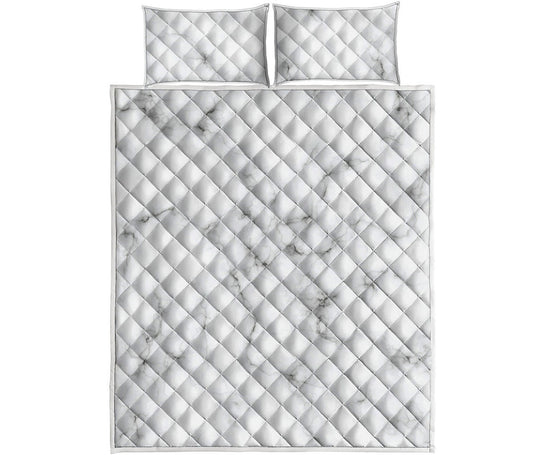 White Grey Smoke Marble Print Quilt Bed Set