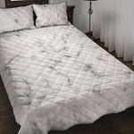 White Grey Smoke Marble Print Quilt Bed Set