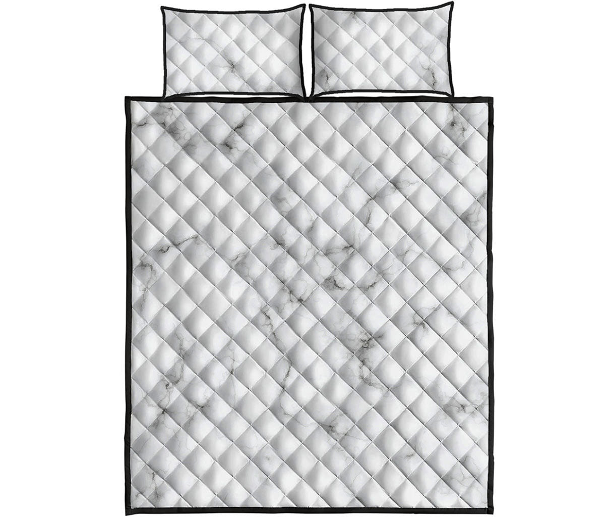 White Grey Smoke Marble Print Quilt Bed Set