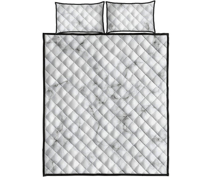 White Grey Smoke Marble Print Quilt Bed Set