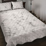 White Grey Smoke Marble Print Quilt Bed Set