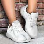 White Grey Smoke Marble Print Sport Shoes GearFrost