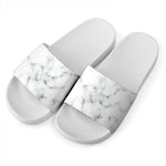 White Grey Smoke Marble Print White Slide Sandals