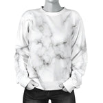 White Grey Smoke Marble Print Women's Crewneck Sweatshirt GearFrost