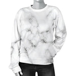White Grey Smoke Marble Print Women's Crewneck Sweatshirt GearFrost