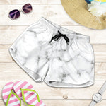 White Grey Smoke Marble Print Women's Shorts