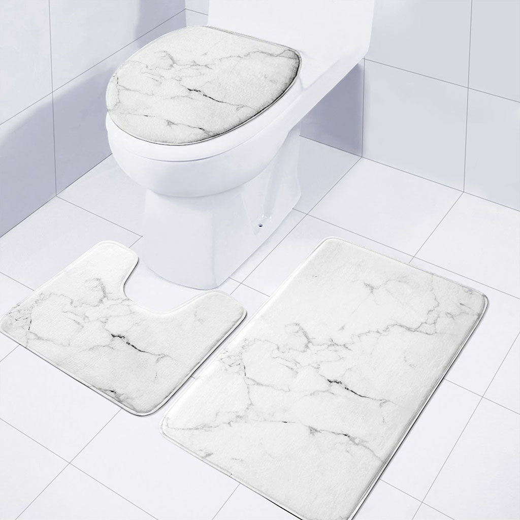 White Grunge Marble Print 3 Piece Bath Mat Set