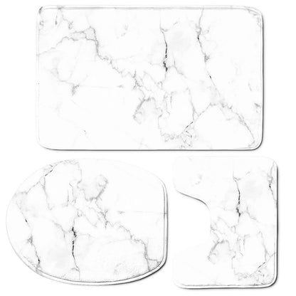 White Grunge Marble Print 3 Piece Bath Mat Set