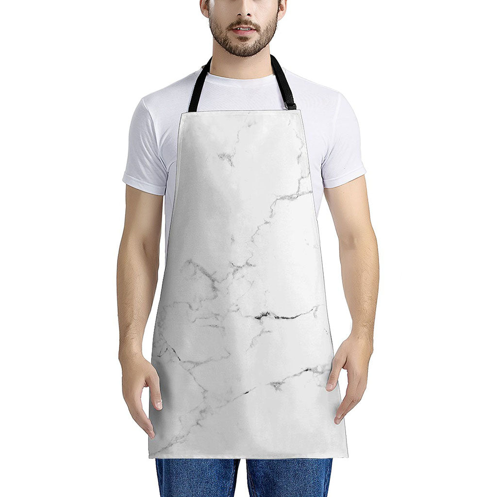 White Grunge Marble Print Apron