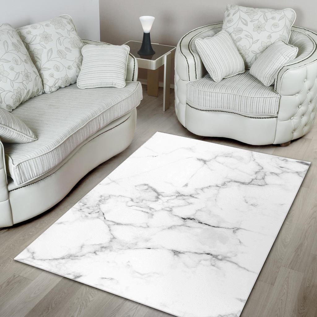 White Grunge Marble Print Area Rug GearFrost