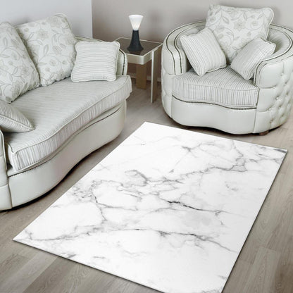 White Grunge Marble Print Area Rug GearFrost