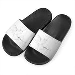 White Grunge Marble Print Black Slide Sandals