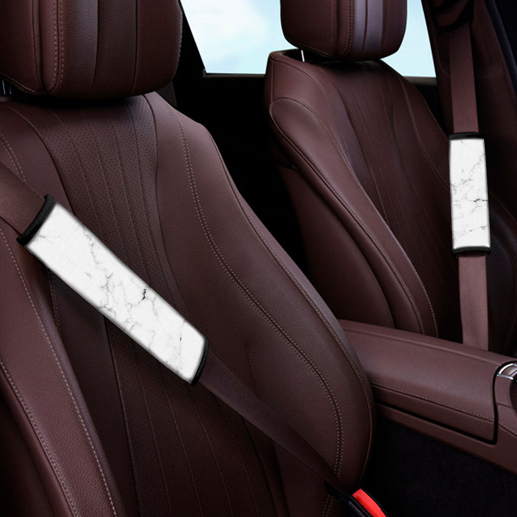 White Grunge Marble Print Car Seat Belt Covers
