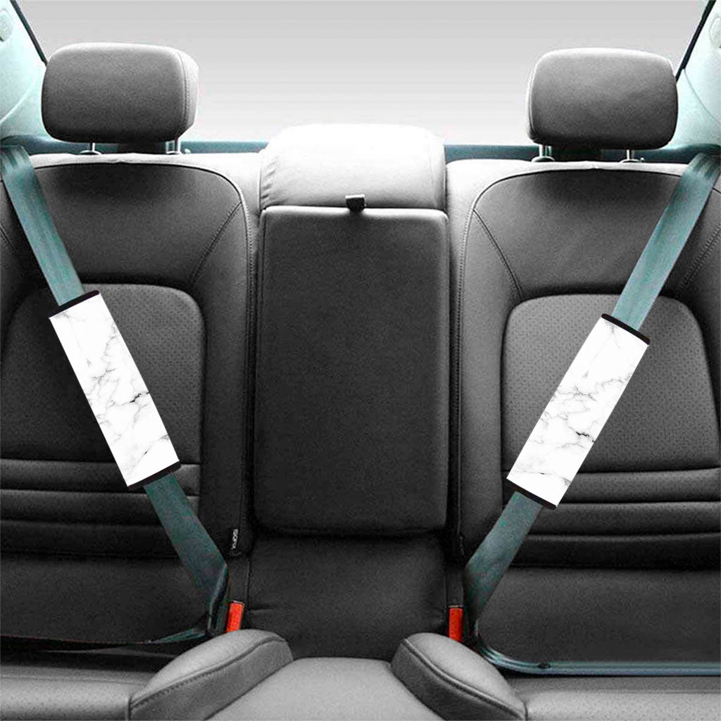 White Grunge Marble Print Car Seat Belt Covers